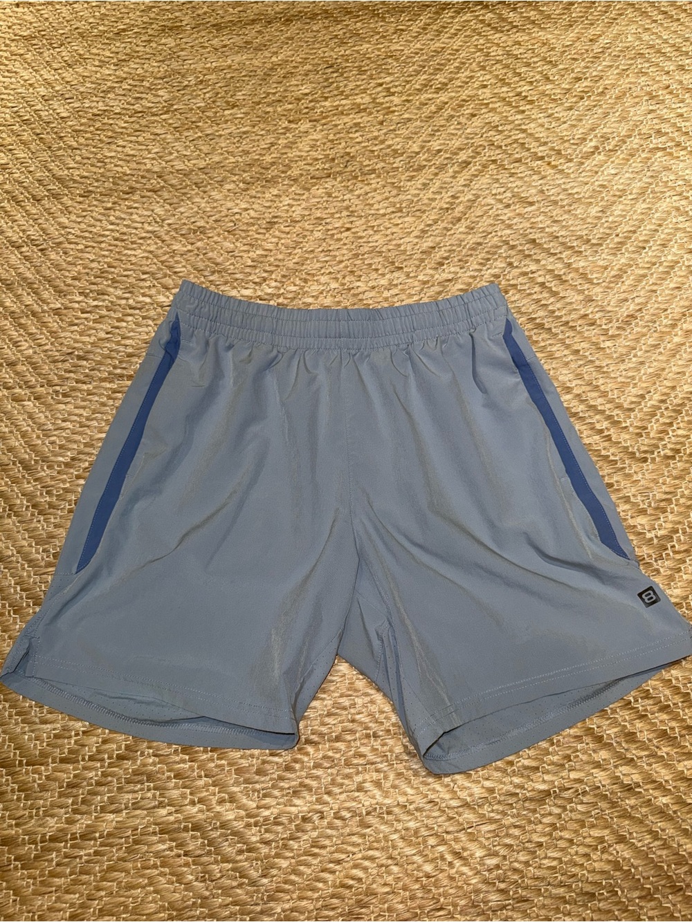 Men's Athletic Shorts in Light Blue with Navy Side Stripe
